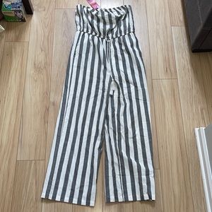 NWT Goa Vertically Striped Gray and White Jumpsuit